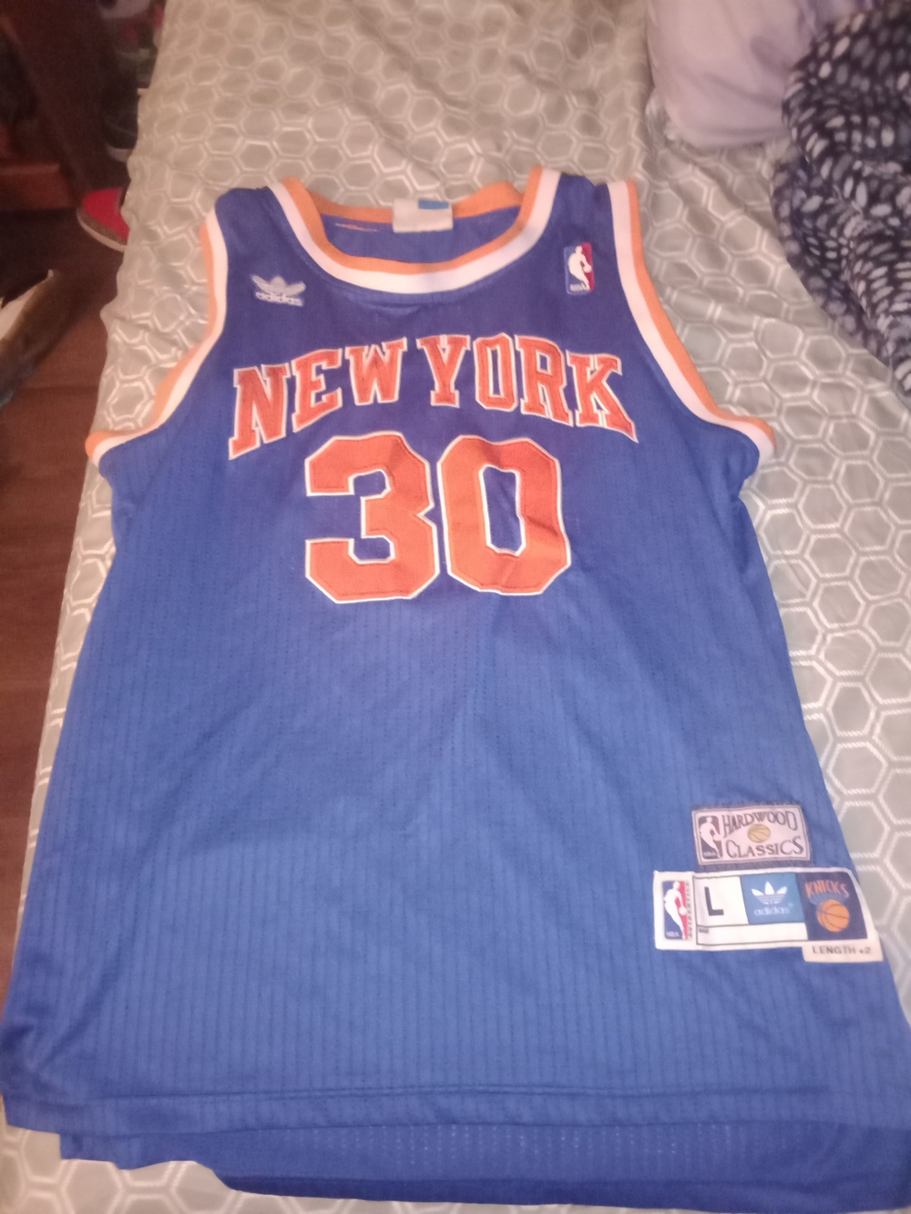 Rare adidas New York Knicks Blue and Orange #30 Hardwood Classics Jersey